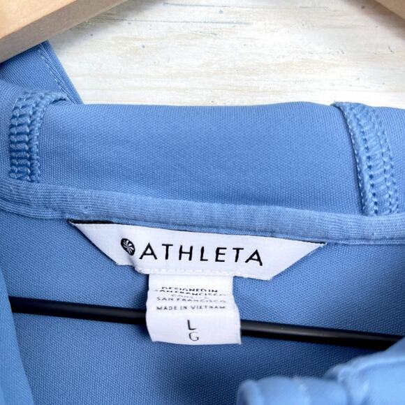 Athleta Venice Moto Tech Hoodie Sweatshirt Blue 1/4 Zip Stretch Womens Large - Picture 5 of 8